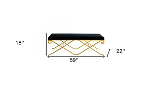 Homeroots Rectangular Modern Black Velvet Bench With Champagne Gold Steel Frame  Metal 376312