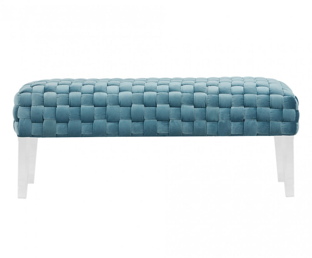 Homeroots Rectangular Modern Light Teal Textured Velvet Bench With Acrylic Legs  Acrylic 376313