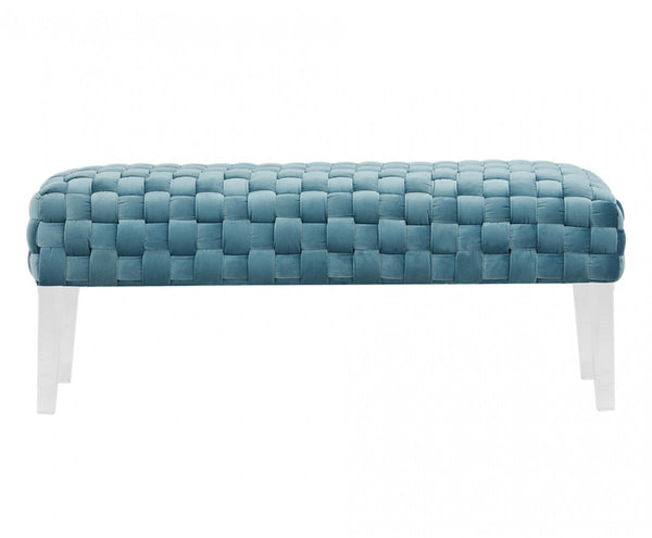 Homeroots Rectangular Modern Light Teal Textured Velvet Bench With Acrylic Legs  Acrylic 376313