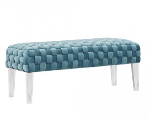 Homeroots Rectangular Modern Light Teal Textured Velvet Bench With Acrylic Legs  Acrylic 376313