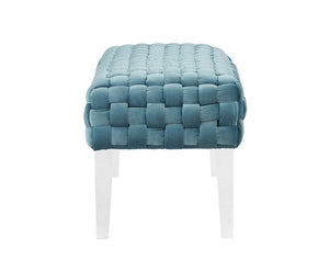 Homeroots Rectangular Modern Light Teal Textured Velvet Bench With Acrylic Legs  Acrylic 376313