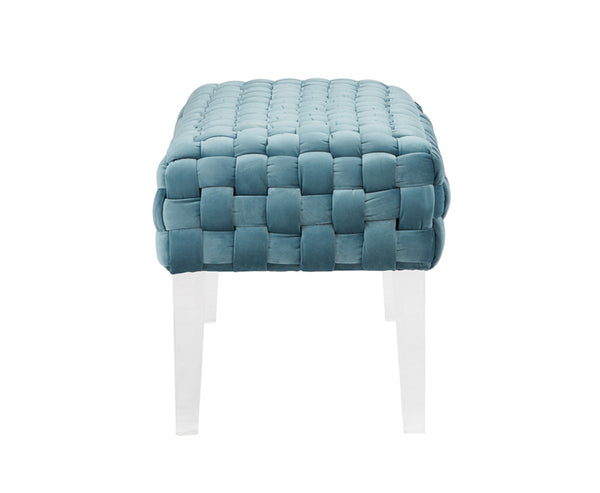 Homeroots Rectangular Modern Light Teal Textured Velvet Bench With Acrylic Legs  Acrylic 376313