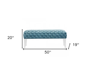 Homeroots Rectangular Modern Light Teal Textured Velvet Bench With Acrylic Legs  Acrylic 376313