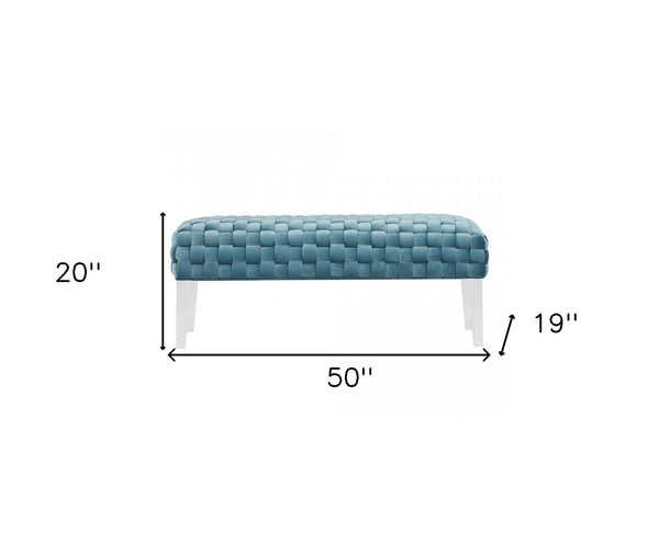 Homeroots Rectangular Modern Light Teal Textured Velvet Bench With Acrylic Legs  Acrylic 376313