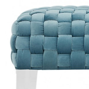 Homeroots Rectangular Modern Light Teal Textured Velvet Bench With Acrylic Legs  Acrylic 376313