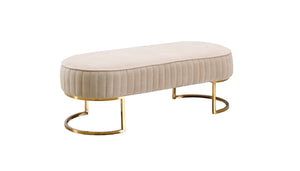 Homeroots Oval Modern Beige Velvet Bench With Gold Crescent Shaped Base  Metal 376314