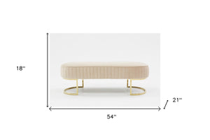 Homeroots Oval Modern Beige Velvet Bench With Gold Crescent Shaped Base  Metal 376314