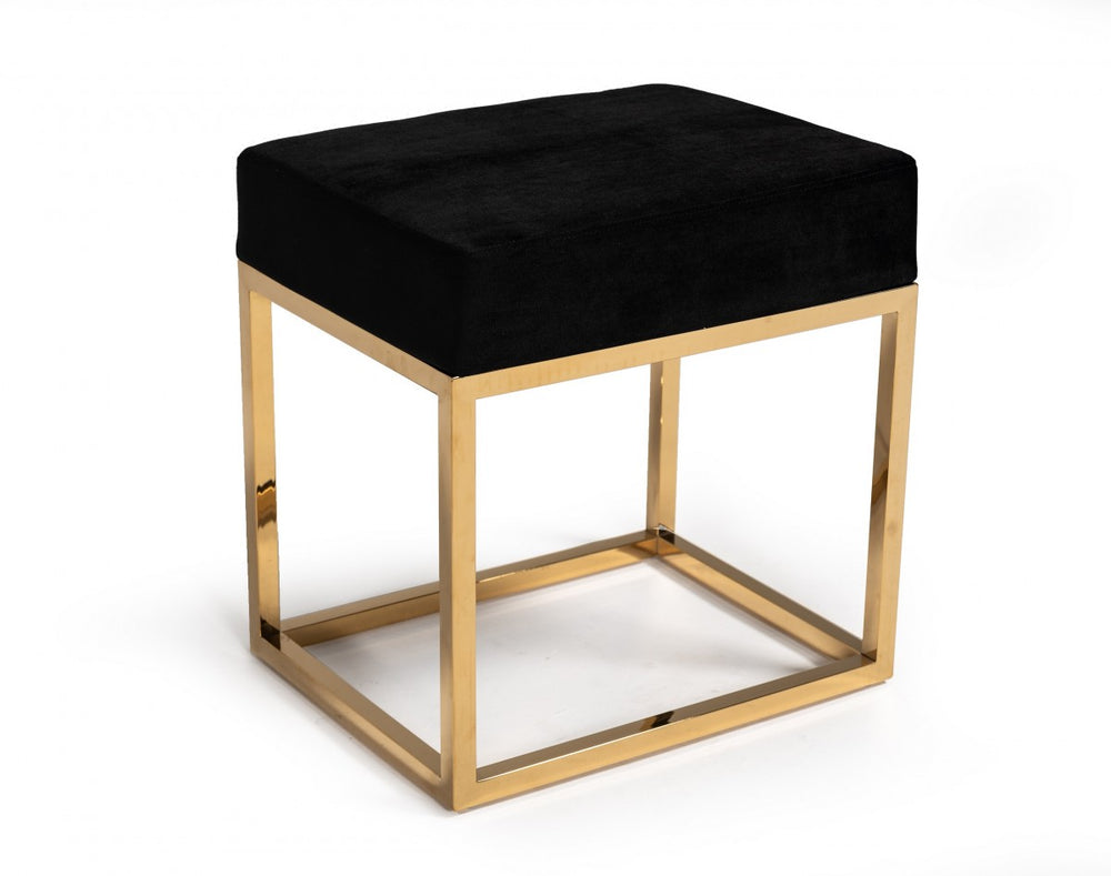 Homeroots 14" Black Velvet And Gold Ottoman   376317