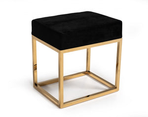 Homeroots 14" Black Velvet And Gold Ottoman   376317