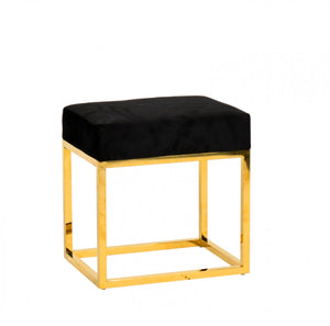 Homeroots 14" Black Velvet And Gold Ottoman   376317