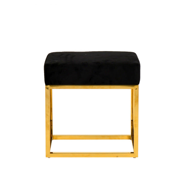 Homeroots 14" Black Velvet And Gold Ottoman   376317