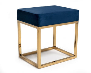 Homeroots 14" Blue Velvet And Gold Ottoman   376318