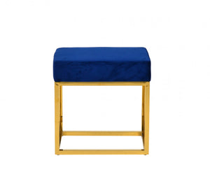 Homeroots 14" Blue Velvet And Gold Ottoman   376318