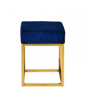 Homeroots 14" Blue Velvet And Gold Ottoman   376318