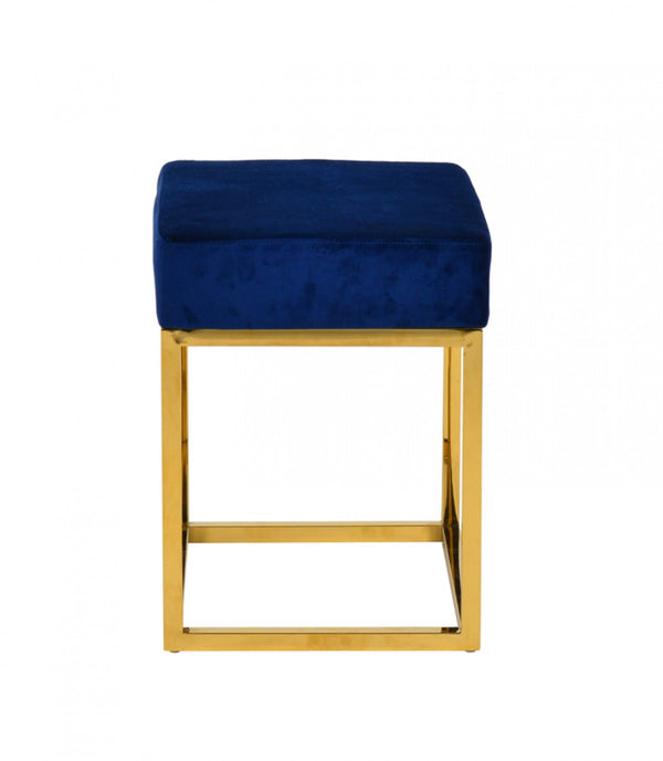 Homeroots 14" Blue Velvet And Gold Ottoman   376318
