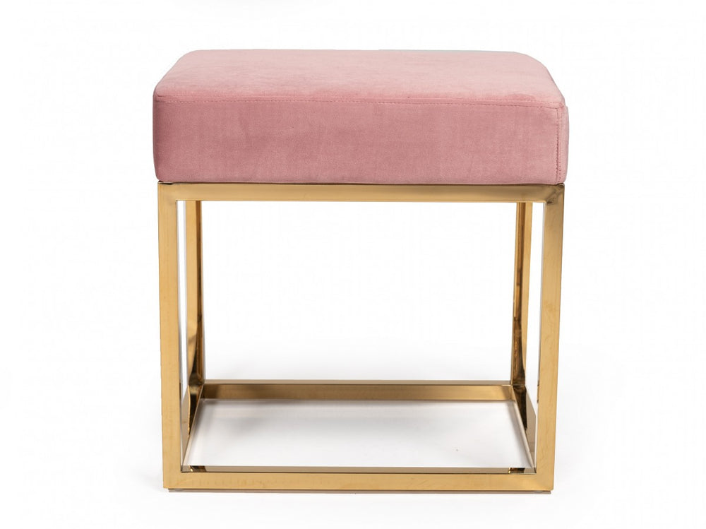 Homeroots 14" Pink Velvet And Gold Ottoman   376319