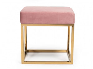 Homeroots 14" Pink Velvet And Gold Ottoman   376319