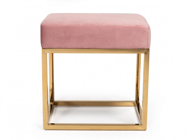 Homeroots 14" Pink Velvet And Gold Ottoman   376319