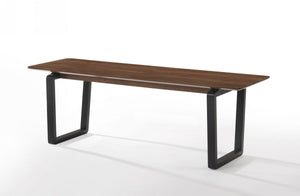 Homeroots Rectangular Modern Walnut Finish Dining Bench With Black Metal U Shaped Legs  Solid Wood 376320