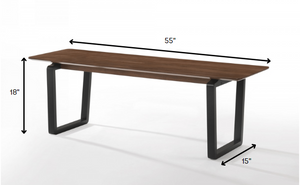 Homeroots Rectangular Modern Walnut Finish Dining Bench With Black Metal U Shaped Legs  Solid Wood 376320