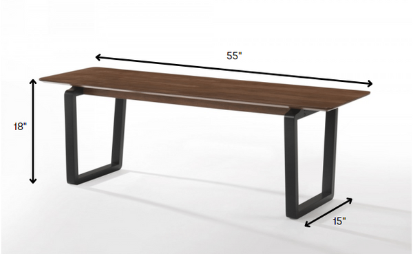 Homeroots Rectangular Modern Walnut Finish Dining Bench With Black Metal U Shaped Legs  Solid Wood 376320