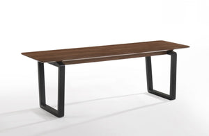 Homeroots Rectangular Modern Walnut Finish Dining Bench With Black Metal U Shaped Legs  Solid Wood 376320