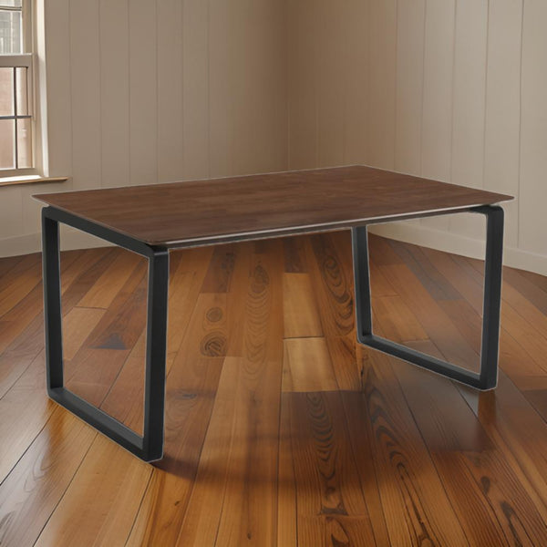 Homeroots 59" Dark Brown And Black Solid Wood Sled Base Dining Table   376321