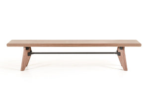 Homeroots Modern Walnut Finish Dining Bench With Silky Black Metal Support Bar  Manufactured Wood 376322