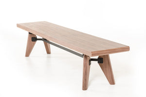 Homeroots Modern Walnut Finish Dining Bench With Silky Black Metal Support Bar  Manufactured Wood 376322