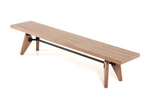 Homeroots Modern Walnut Finish Dining Bench With Silky Black Metal Support Bar  Manufactured Wood 376322