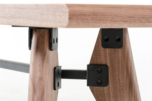 Homeroots Modern Walnut Finish Dining Bench With Silky Black Metal Support Bar  Manufactured Wood 376322