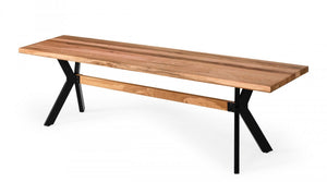 Homeroots Modern Solid Drift Oak Bench With Black Powder Coated Metal Legs  Wood 376324