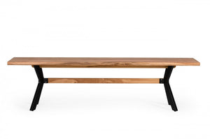 Homeroots Modern Solid Drift Oak Bench With Black Powder Coated Metal Legs  Wood 376324