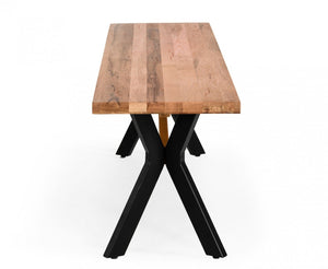 Homeroots Modern Solid Drift Oak Bench With Black Powder Coated Metal Legs  Wood 376324