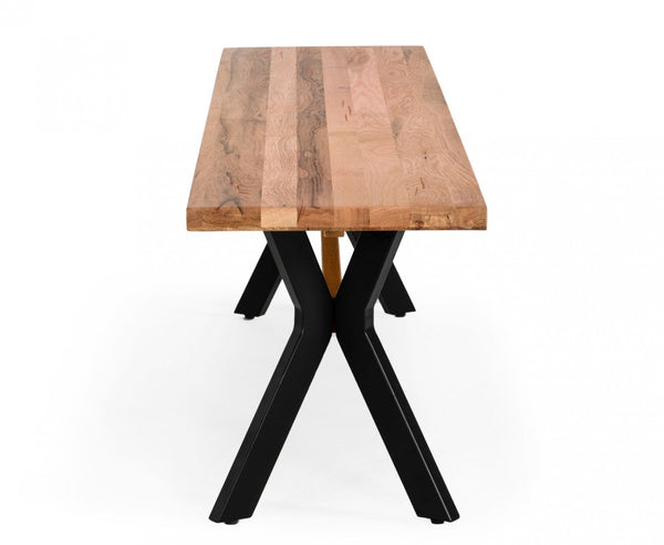 Homeroots Modern Solid Drift Oak Bench With Black Powder Coated Metal Legs  Wood 376324