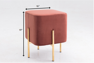 Homeroots 16" Copper Velvet And Gold Cube Ottoman   376325