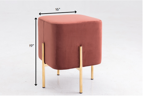 Homeroots 16" Copper Velvet And Gold Cube Ottoman   376325