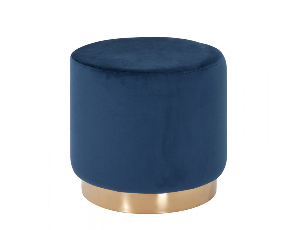 Homeroots 16" Blue Velvet And Gold Footstool Ottoman   376326