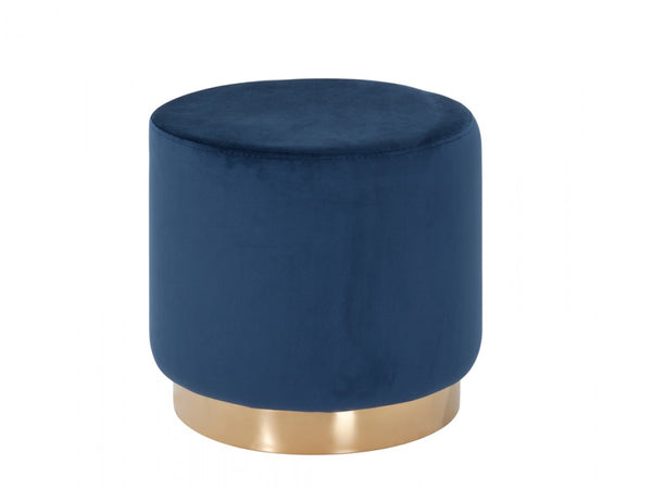 Homeroots 16" Blue Velvet And Gold Footstool Ottoman   376326