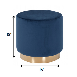 Homeroots 16" Blue Velvet And Gold Footstool Ottoman   376326