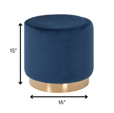 Homeroots 16" Blue Velvet And Gold Footstool Ottoman   376326