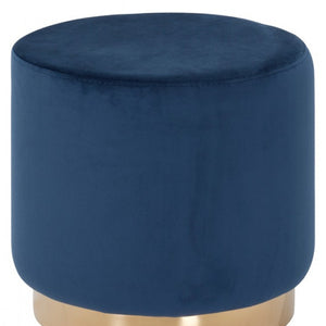 Homeroots 16" Blue Velvet And Gold Footstool Ottoman   376326
