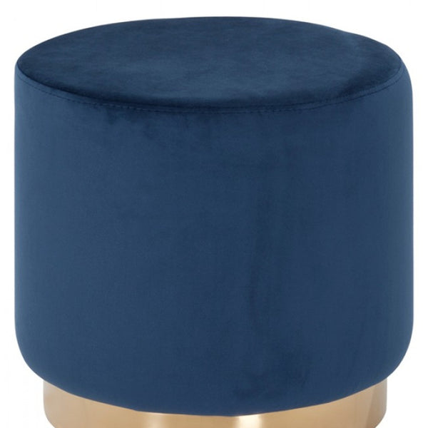 Homeroots 16" Blue Velvet And Gold Footstool Ottoman   376326