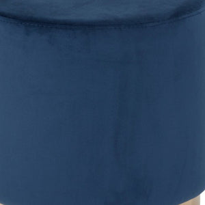 Homeroots 16" Blue Velvet And Gold Footstool Ottoman   376326