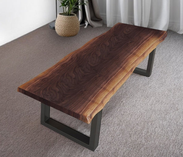 Homeroots 79" Brown And Black Distressed Solid Wood Dining Bench  Metal 376329