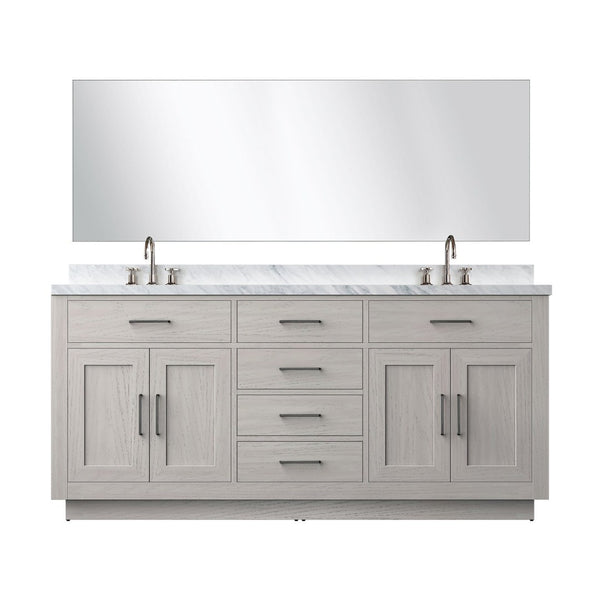 English Elm White Oak Double Bath Vanity Set With Carrara Marble Countertop, Mirror & Chrome Faucets Included B2731S01698-GIGA