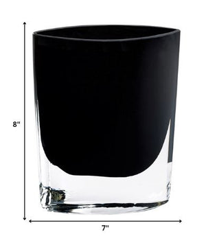 Homeroots 8 Mouth Blown Crystal European Made Lead Free Jet Black Pocket Shaped Vase  Lead Free Crystal 376330