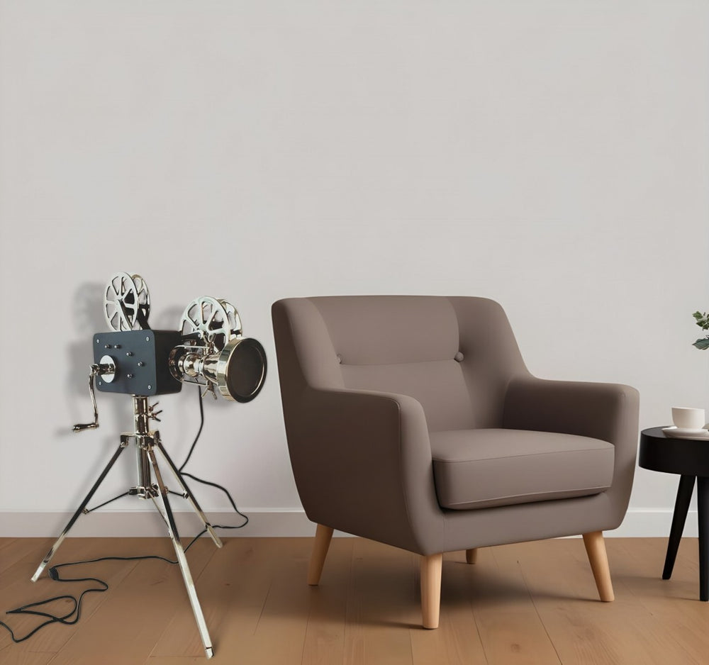 HomeRoots 36" Modern-Industrial Black and Silver Tripod Floor Lamp with Unique Metal Shade for Any Room Decor 376338