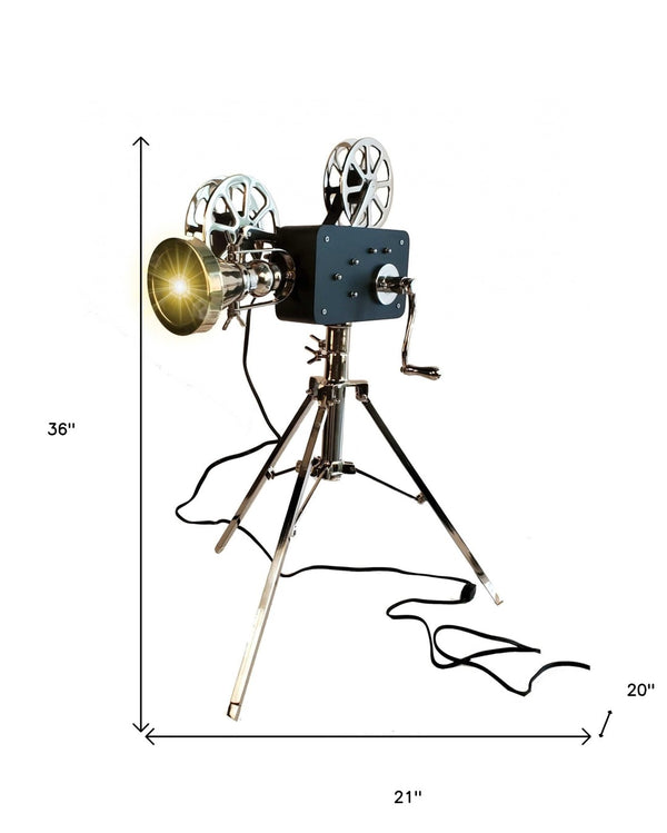 HomeRoots 36" Modern-Industrial Black and Silver Tripod Floor Lamp with Unique Metal Shade for Any Room Decor 376338