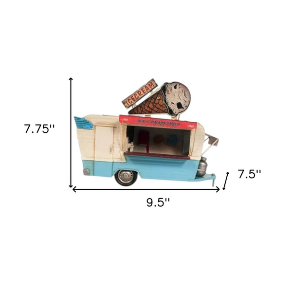 Homeroots Ice Cream Trailer Metal Model - Handcrafted Tin Design With Turnable Wheels, Freezer & Retro Charm!  Metal 376342